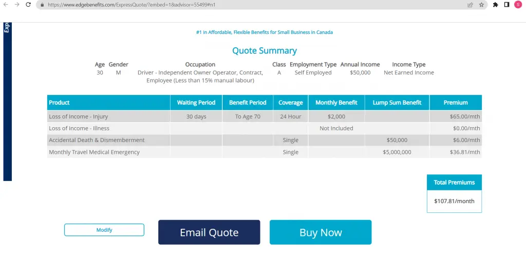 edge benefits express quote